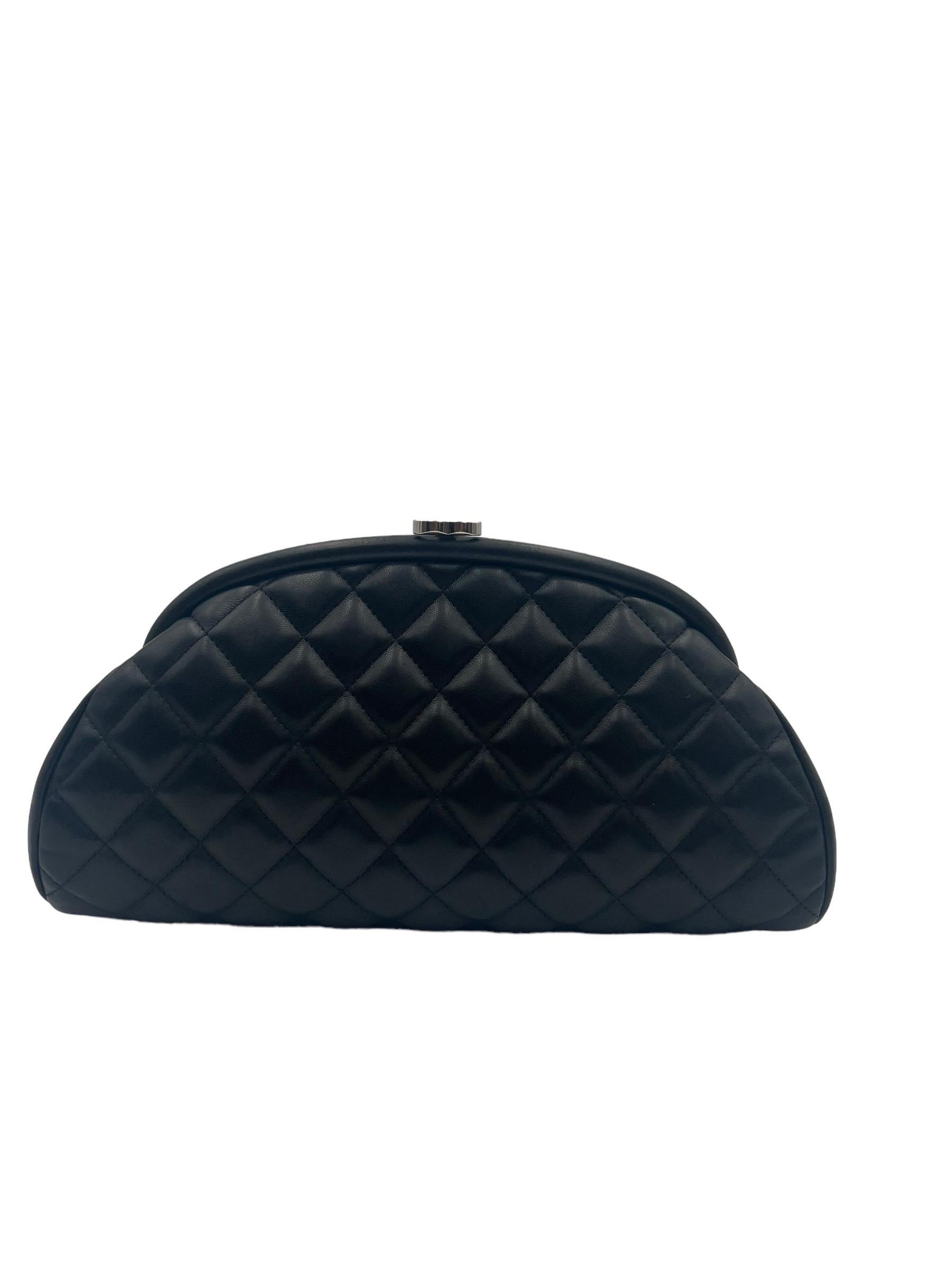 2011 Chanel Clutch Timeless Black Leather Handle Bag  4