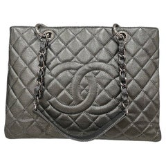 SOLD - NEW FULL SET CHANEL Black Caviar Leather Silver Chain XL GST Grand  Shopping Tote - My Dreamz Closet