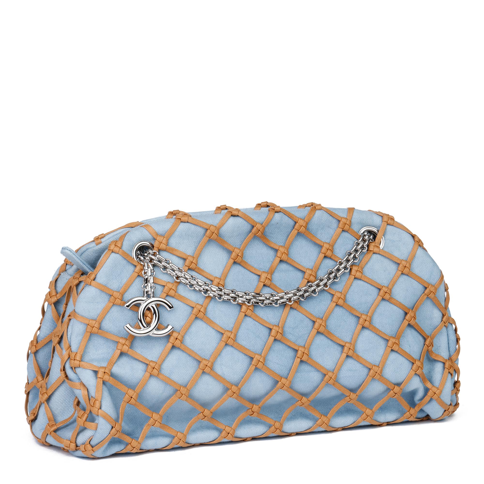 CHANEL
Light Blue Denim & Brown Woven Rope Canebier Just Mademoiselle Bowling Bag

Serial Number: 14184694
Age (Circa): 2011
Accompanied By: Chanel Dust Bag, Authenticity Card, Care Booklet
Authenticity Details: Authenticity Card, Serial Sticker