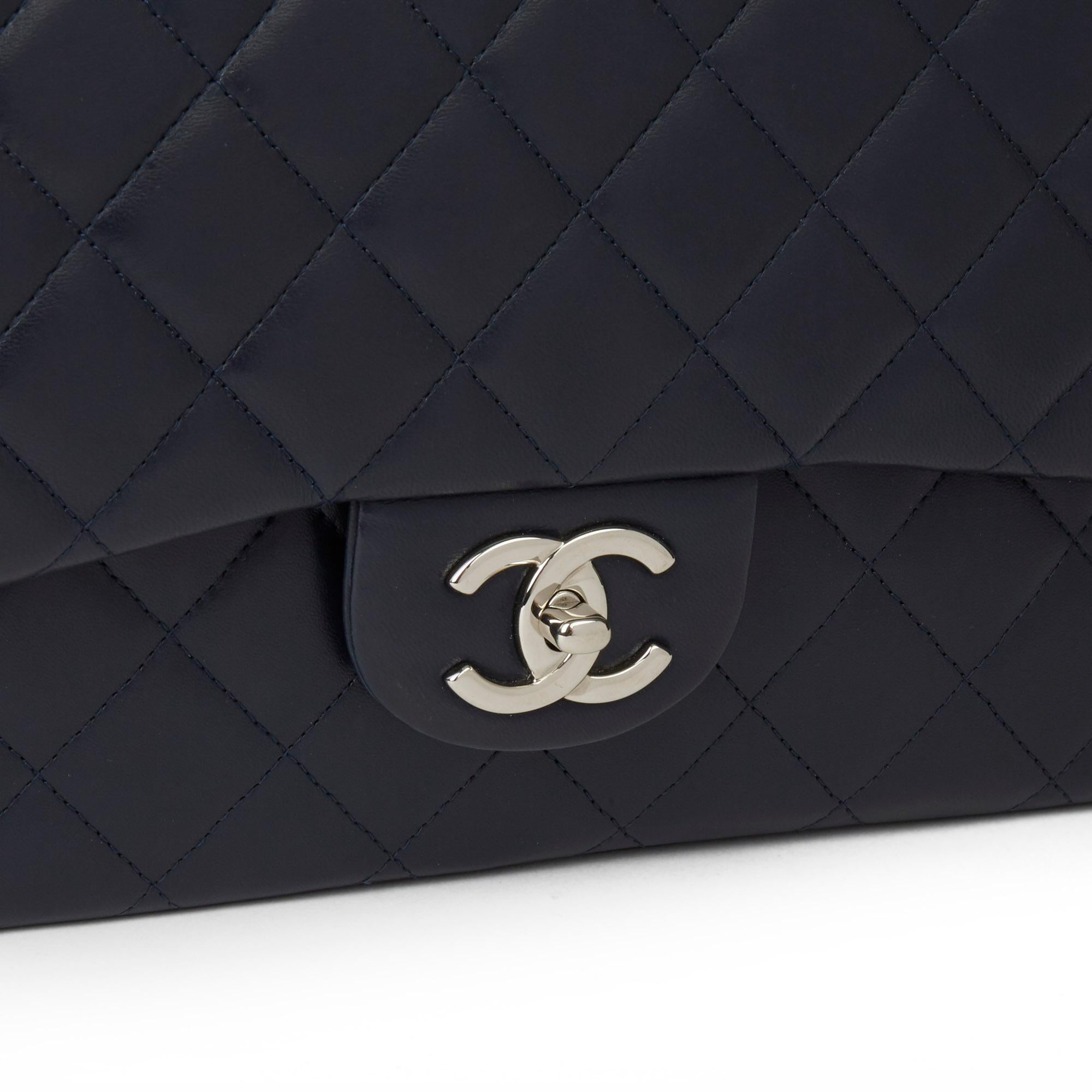 Black 2011 Chanel Navy Quilted Lambskin Maxi Classic Double Flap Bag