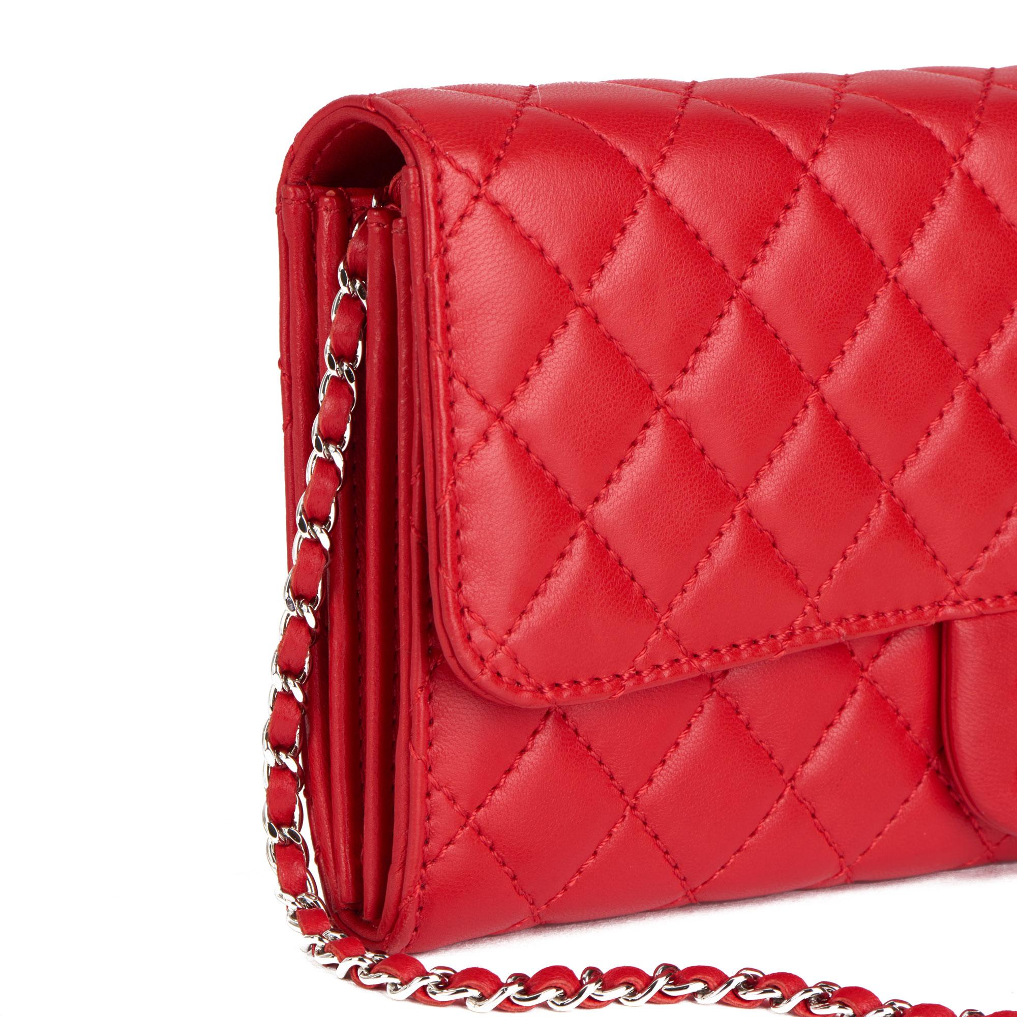 2011 Chanel Red Quilted Lambskin Classic Clutch-on-Chain COC 2