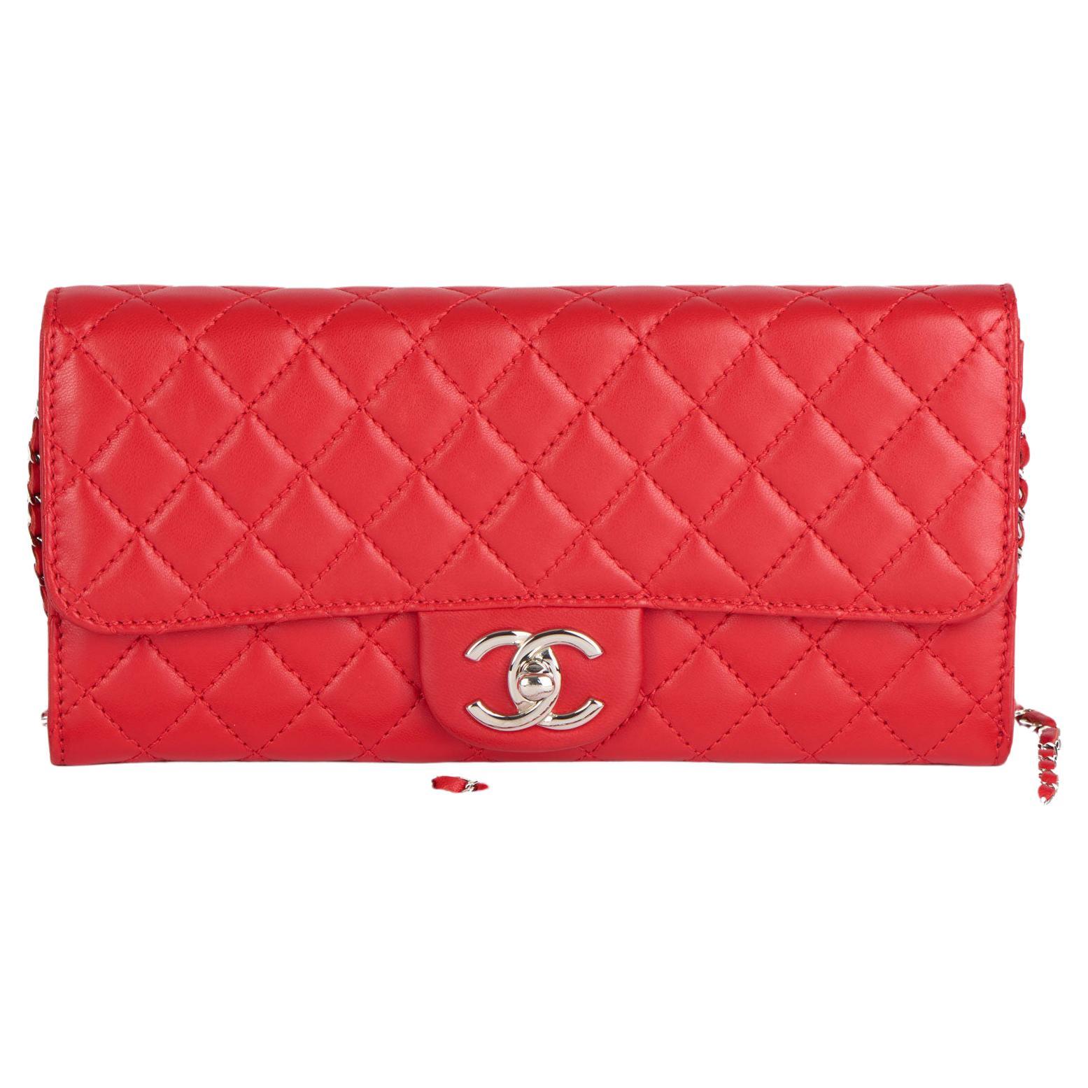 2011 Chanel Red Quilted Lambskin Classic Clutch-on-Chain COC