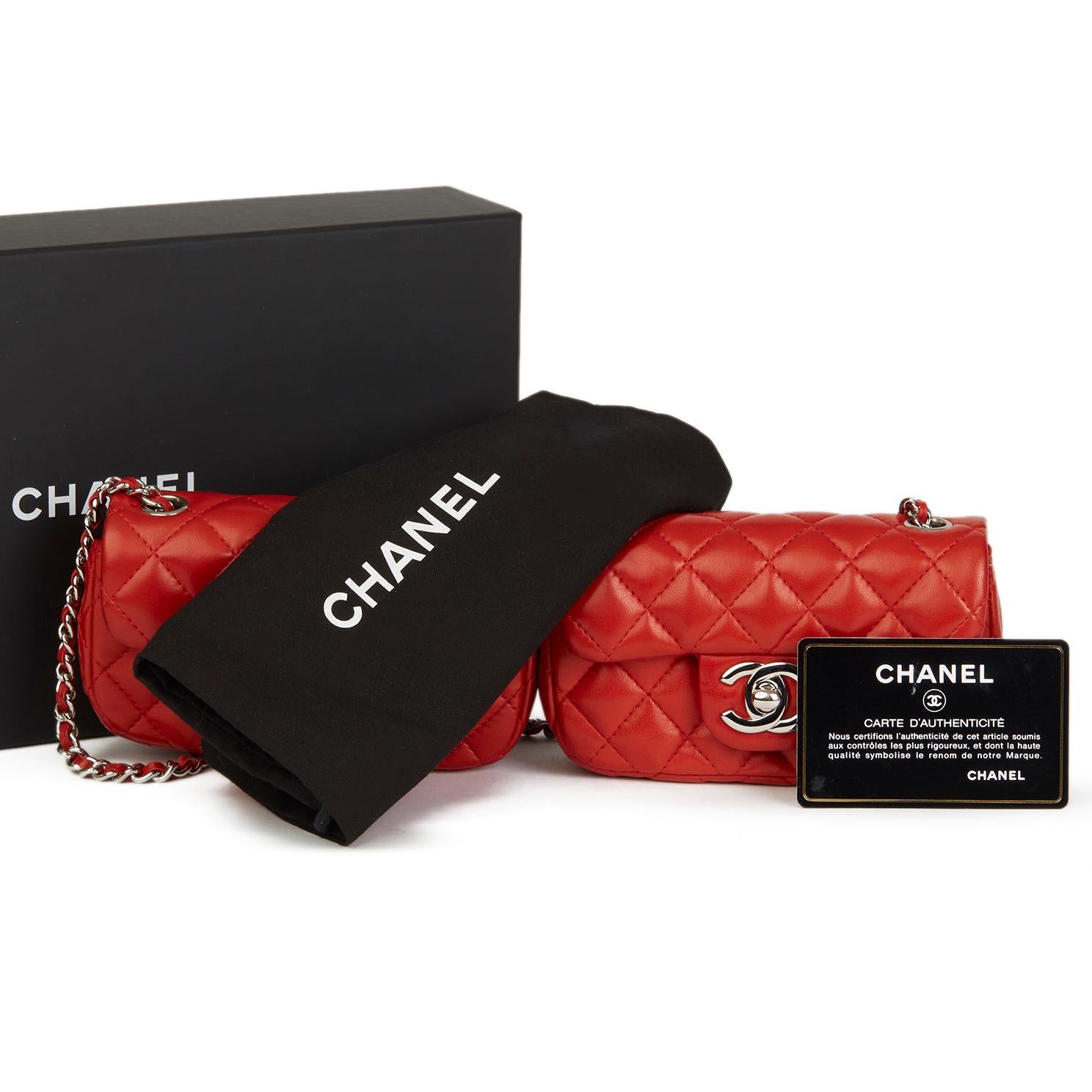 2011 Chanel Red Quilted Lambskin Double Mini Flap Bag 5