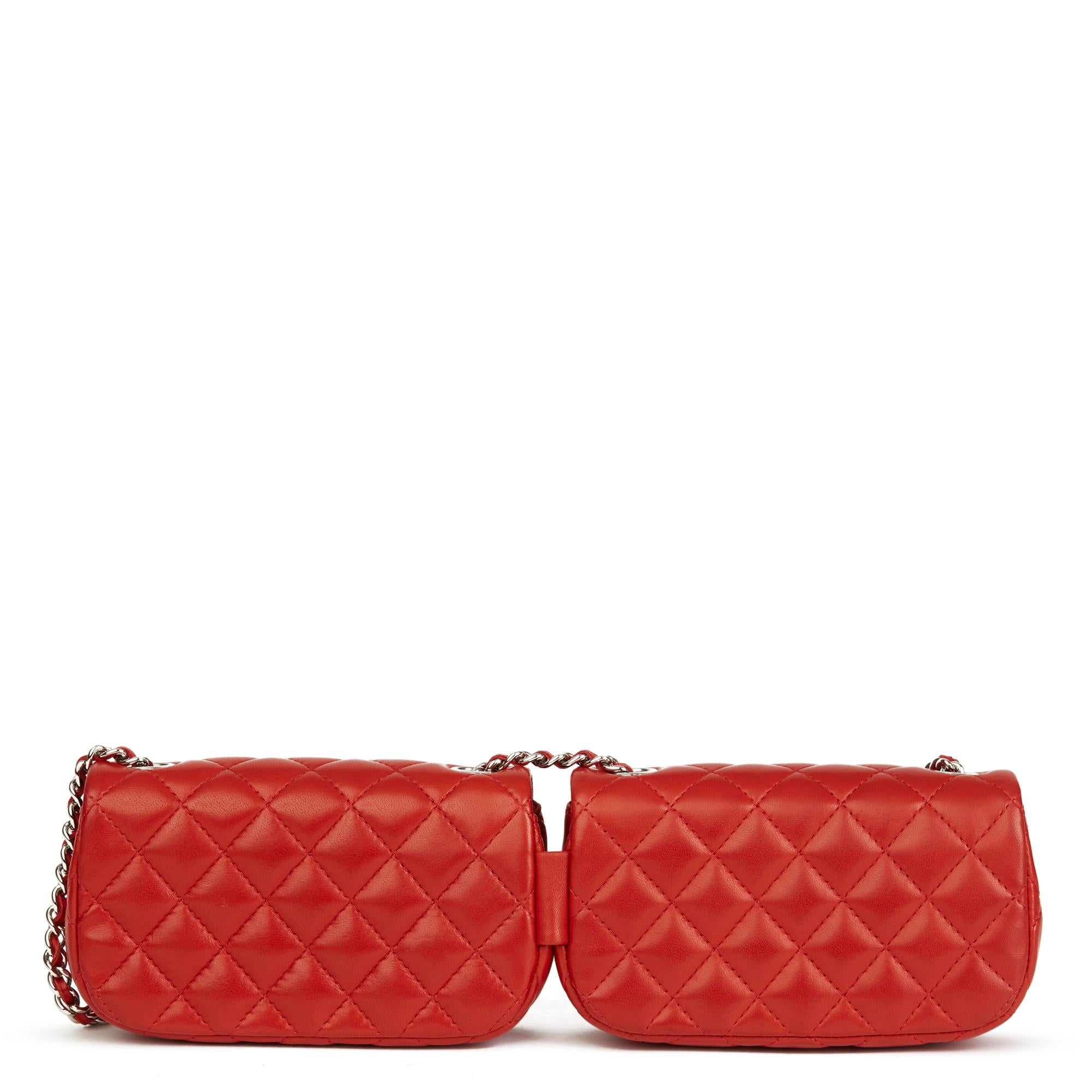 2011 Chanel Red Quilted Lambskin Double Mini Flap Bag In Excellent Condition In Bishop's Stortford, Hertfordshire