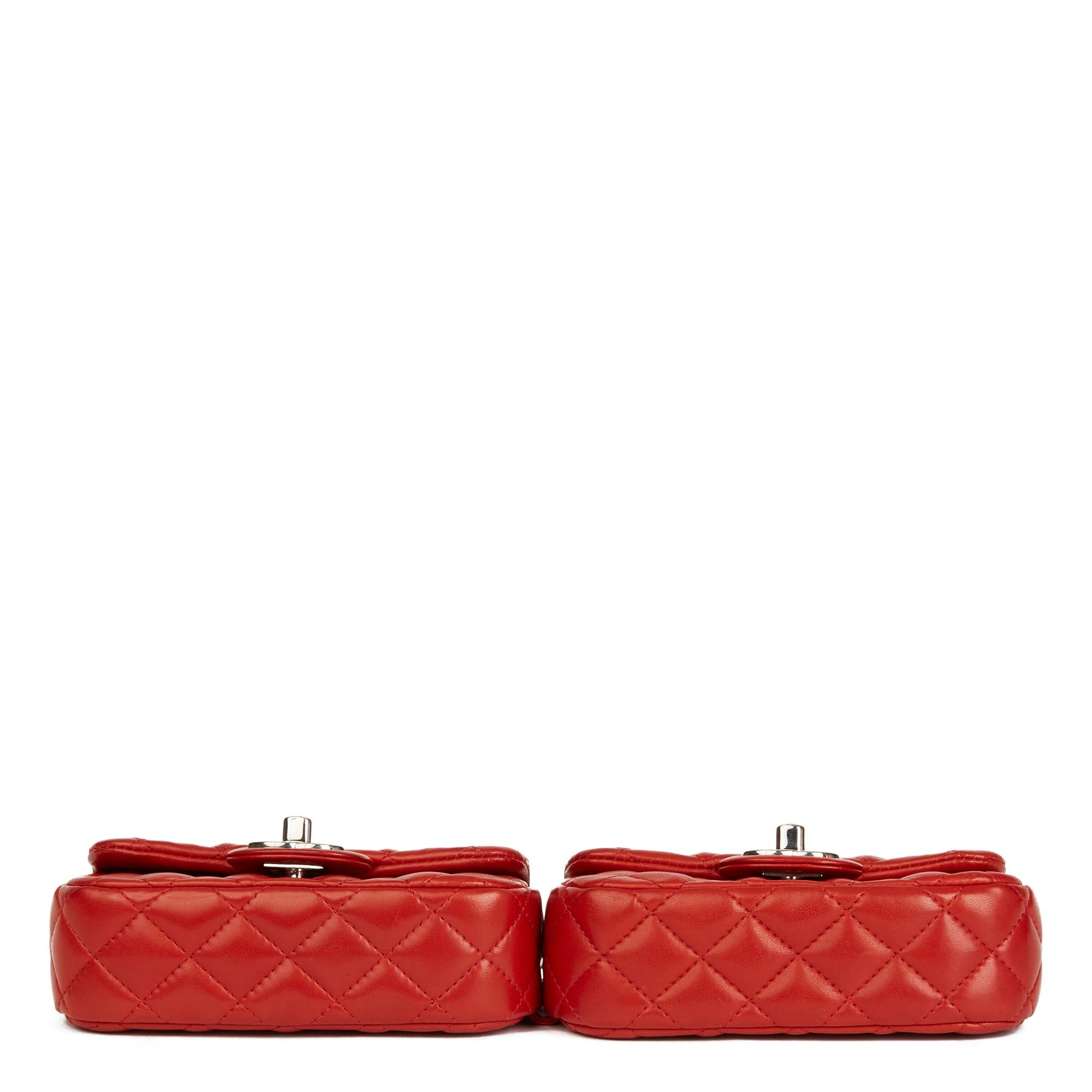 Women's 2011 Chanel Red Quilted Lambskin Double Mini Flap Bag