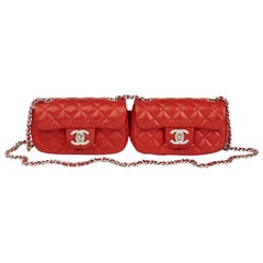 2011 Chanel Red Quilted Lambskin Double Mini Flap Bag
