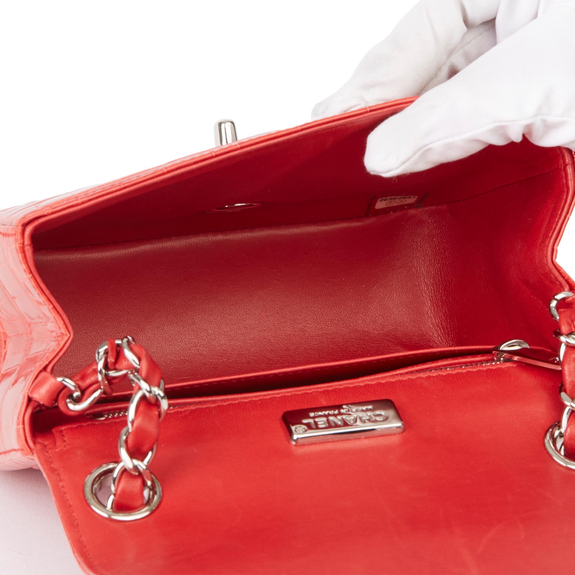 2011 Chanel Red Shiny Mississippiensis Alligator Leather Mini Flap Bag 3