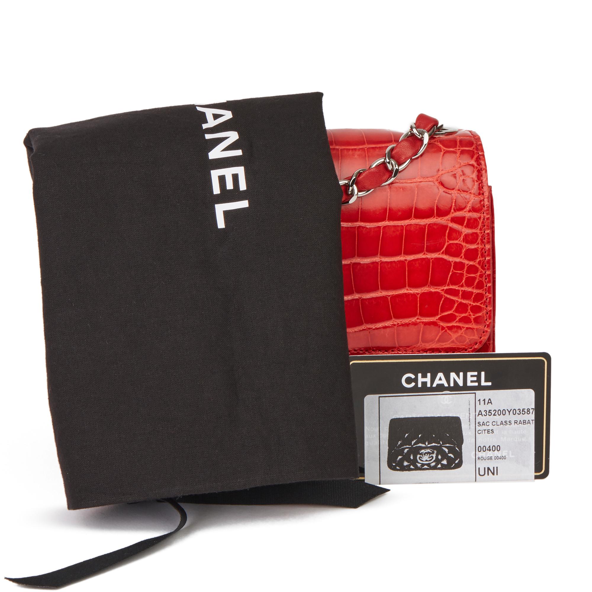 2011 Chanel Red Shiny Mississippiensis Alligator Leather Mini Flap Bag 4