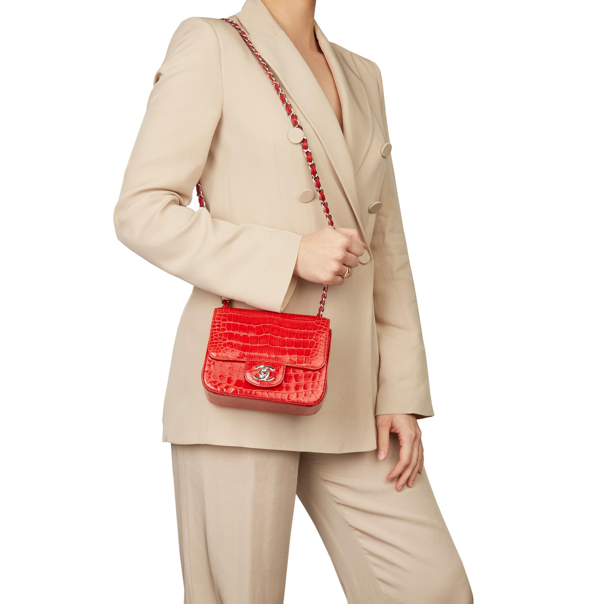 2011 Chanel Red Shiny Mississippiensis Alligator Leather Mini Flap Bag 5