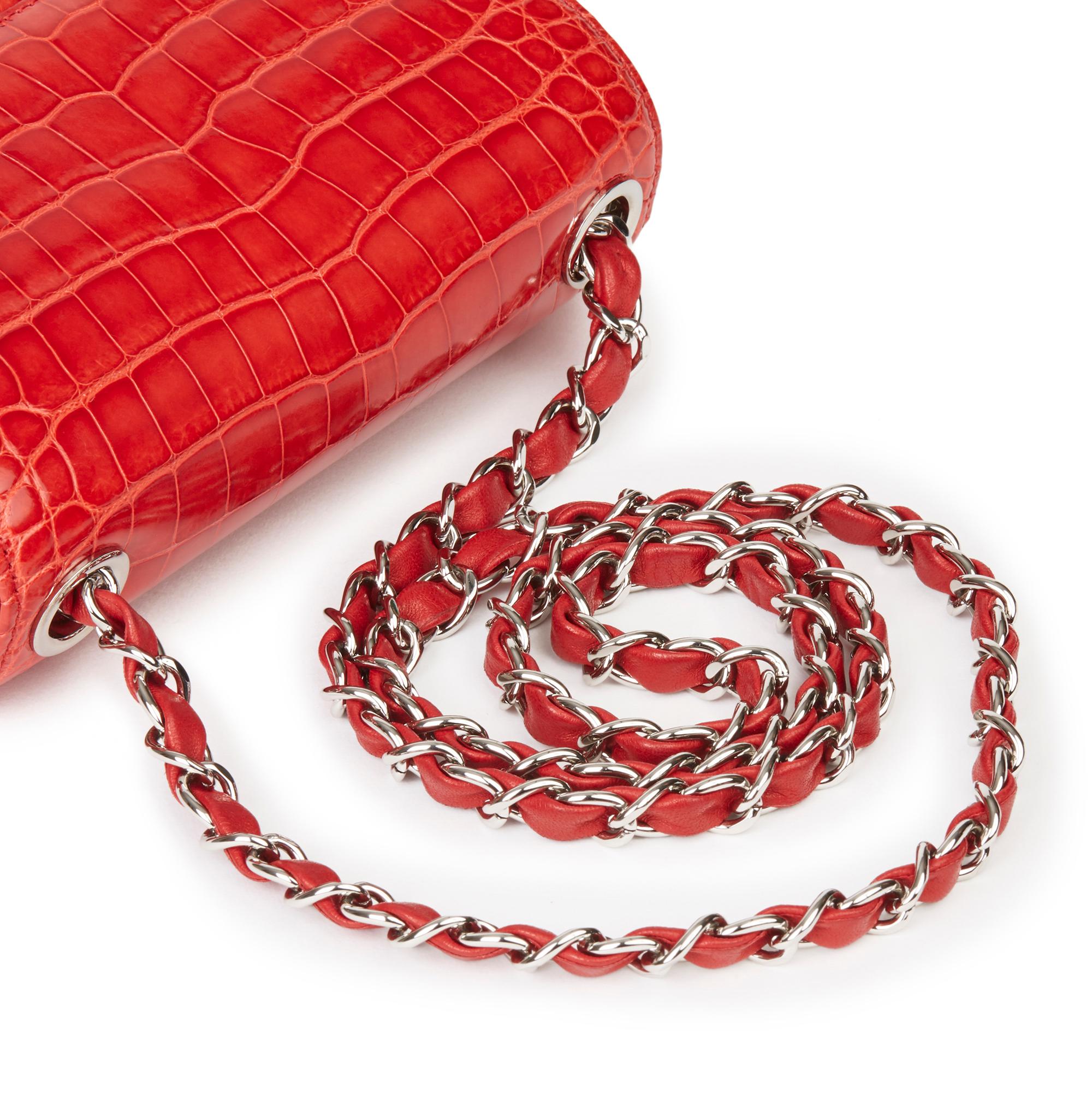 2011 Chanel Red Shiny Mississippiensis Alligator Leather Mini Flap Bag In Excellent Condition In Bishop's Stortford, Hertfordshire