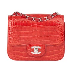 2011 Chanel Red Shiny Mississippiensis Alligator Leather Mini Flap Bag 