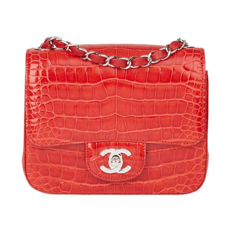2011 Chanel Red Shiny Mississippiensis Alligator Leather Mini Flap