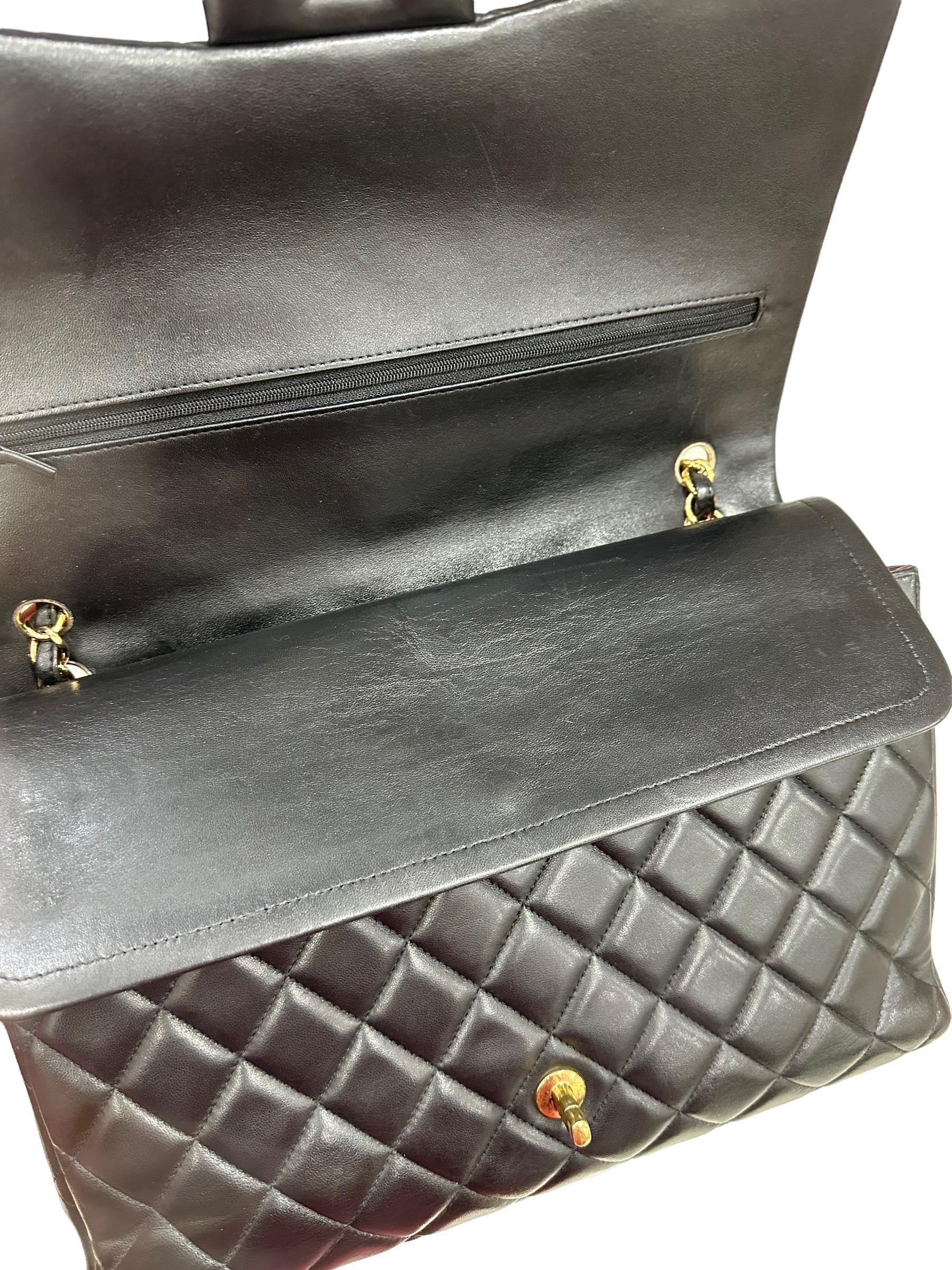 2011 Chanel Timeless Maxi Jumbo Black Leather Top Shoulder Bag For Sale 10