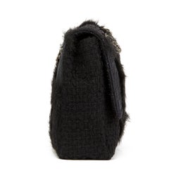 2011 Chanel Tweed Fabric, Leather & Fantasy Fur Patchwork Jumbo Single flap bag