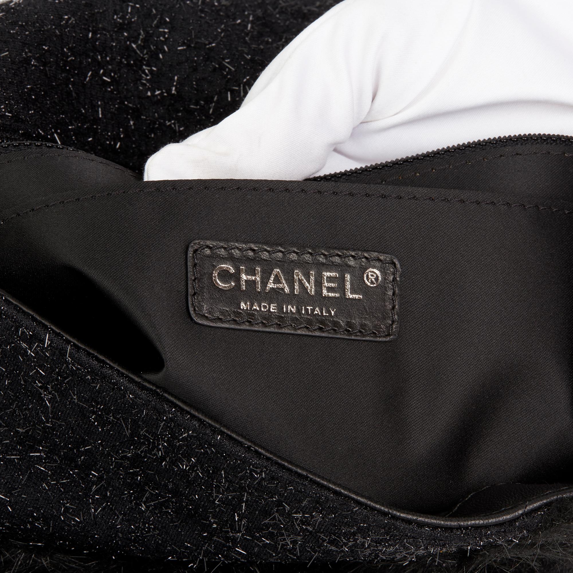 2011 Chanel Tweed Fabric, Leather & Fantasy Fur Patchwork Jumbo Single flap bag 1