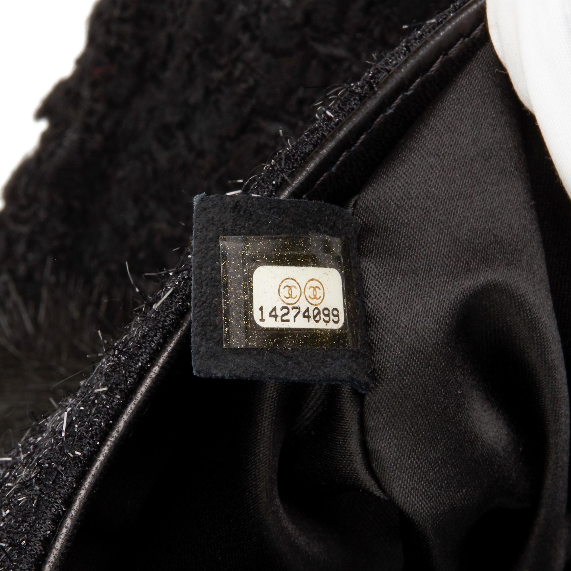 2011 Chanel Tweed Fabric, Leather & Fantasy Fur Patchwork Jumbo Single flap bag 2