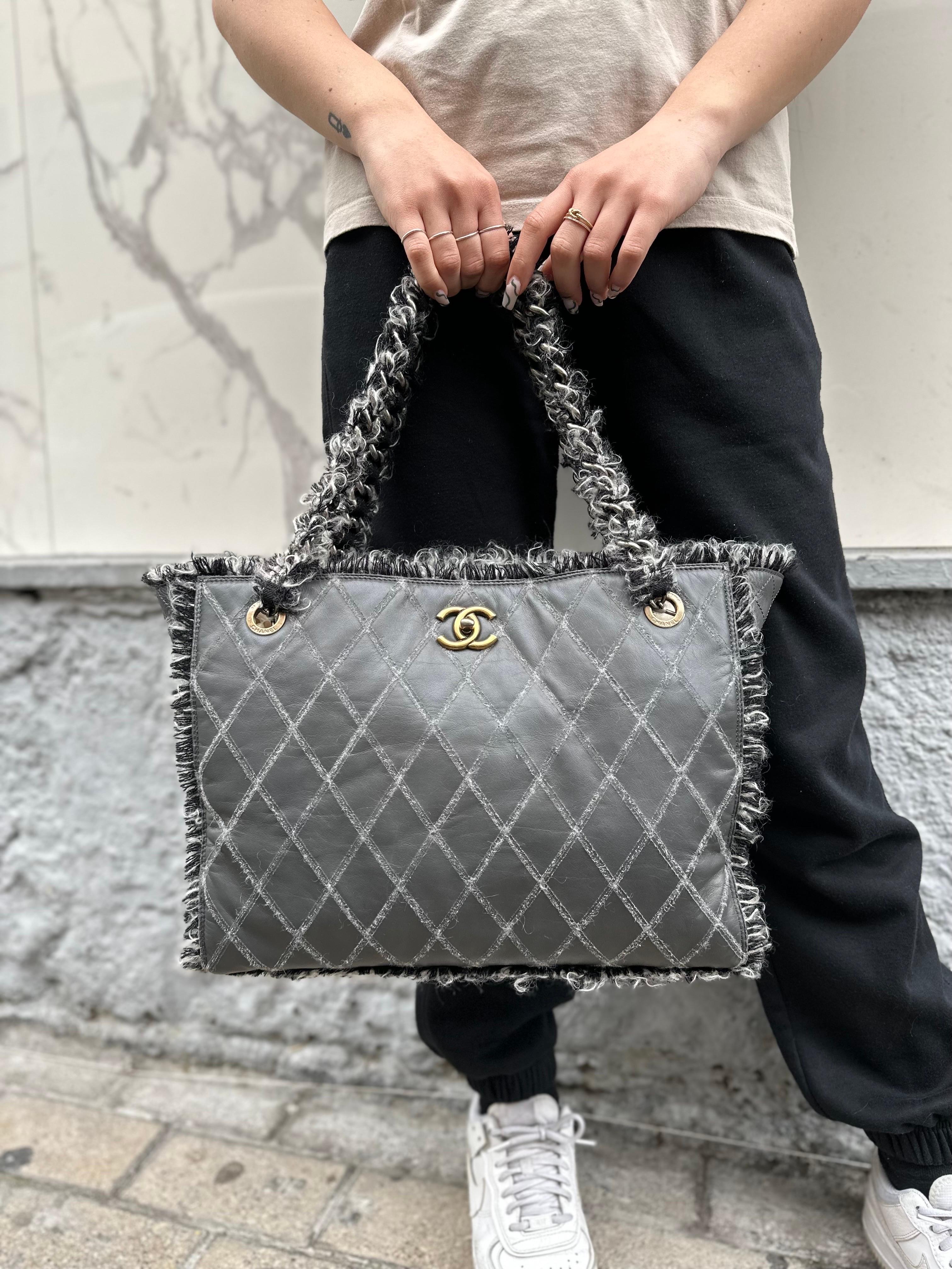 2011 Chanel Tweed Grey Tote Bag For Sale 12
