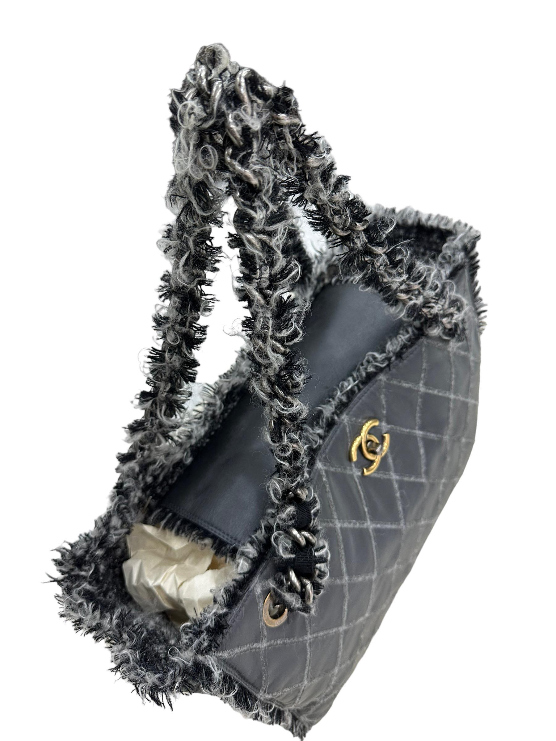 Black 2011 Chanel Tweed Grey Tote Bag For Sale