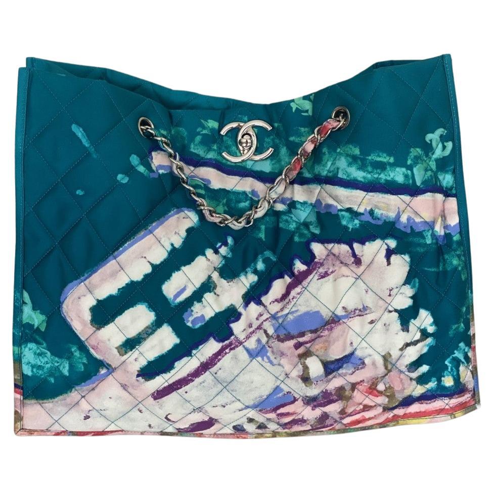 2011 Chanel NEW Limited Edition watercolor graffiti tote beach bag  For Sale