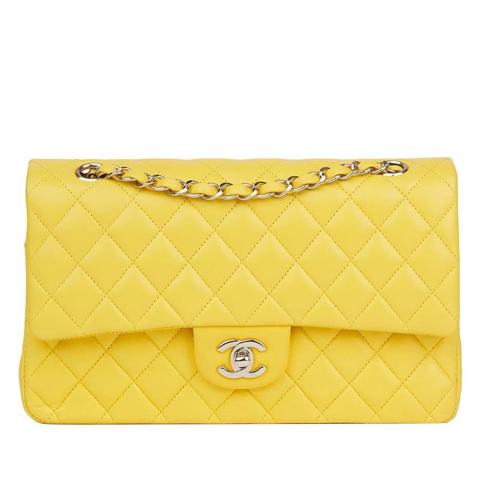 2011 Chanel Yellow Quilted Lambskin Medium Classic Double Flap Bag 