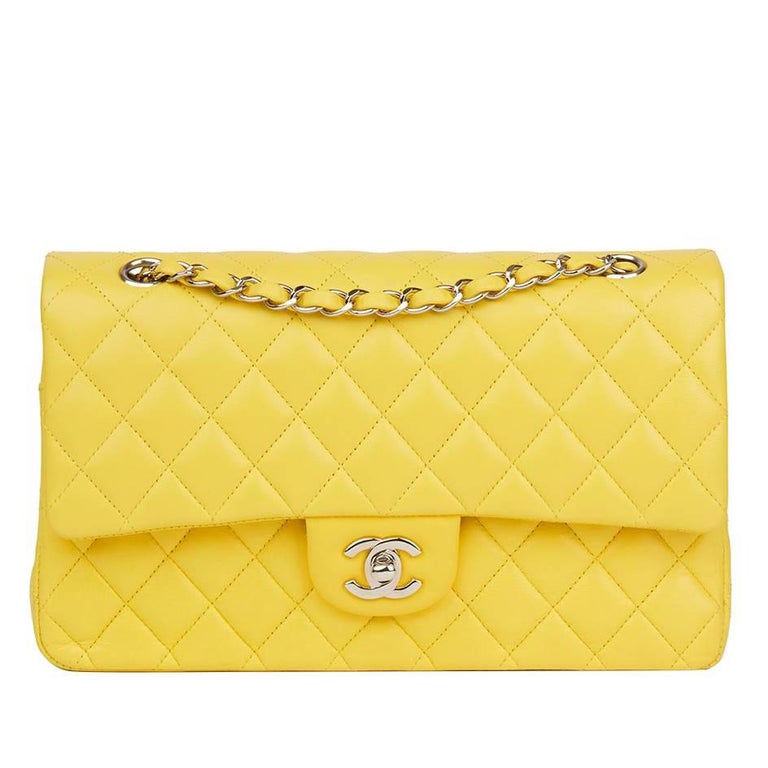 2011 Chanel Yellow Quilted Lambskin Medium Classic Double Flap Bag For Sale  at 1stDibs
