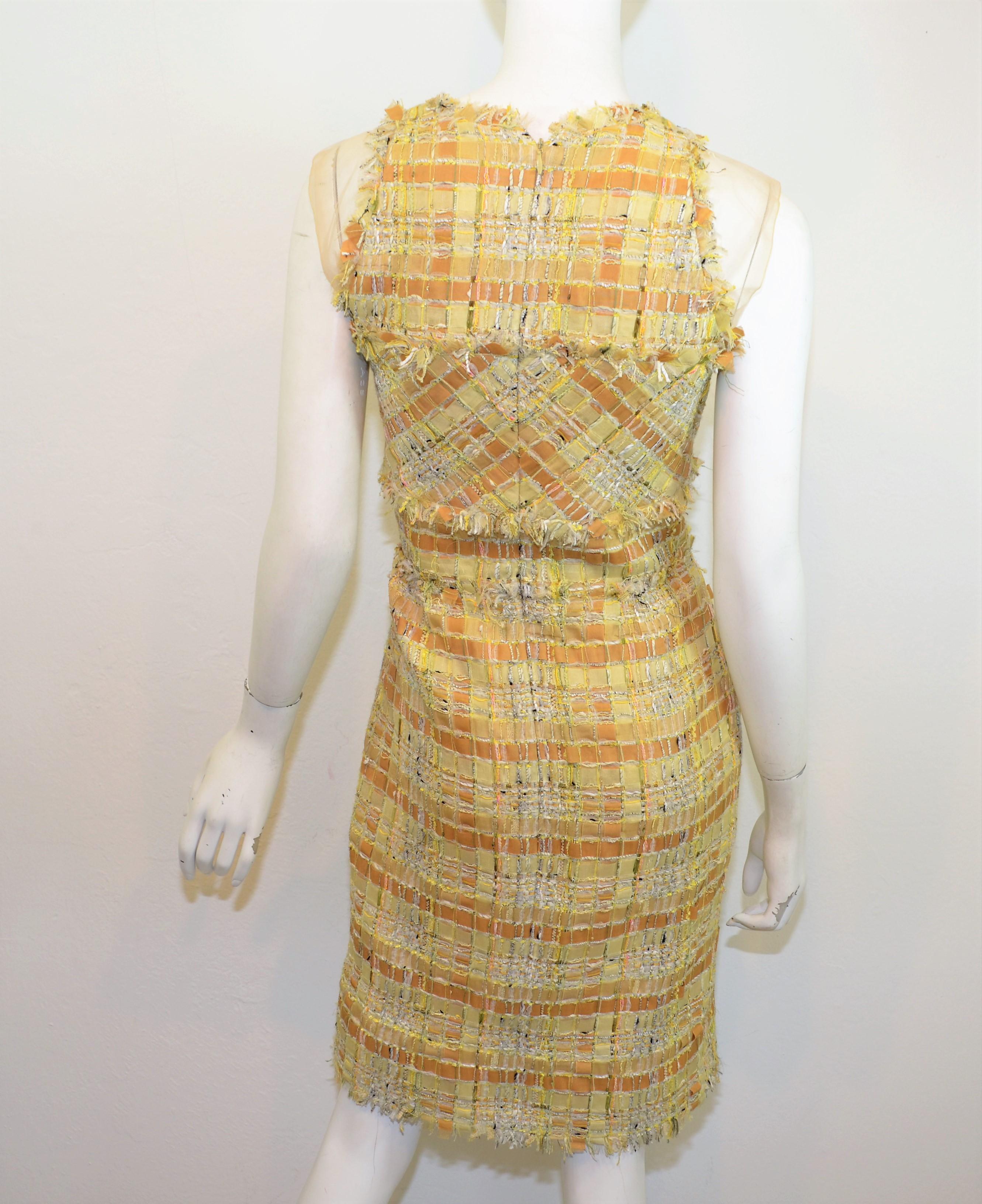 2011 Chanel Yellow Ribbon Tweed Dress In Excellent Condition In Carmel, CA