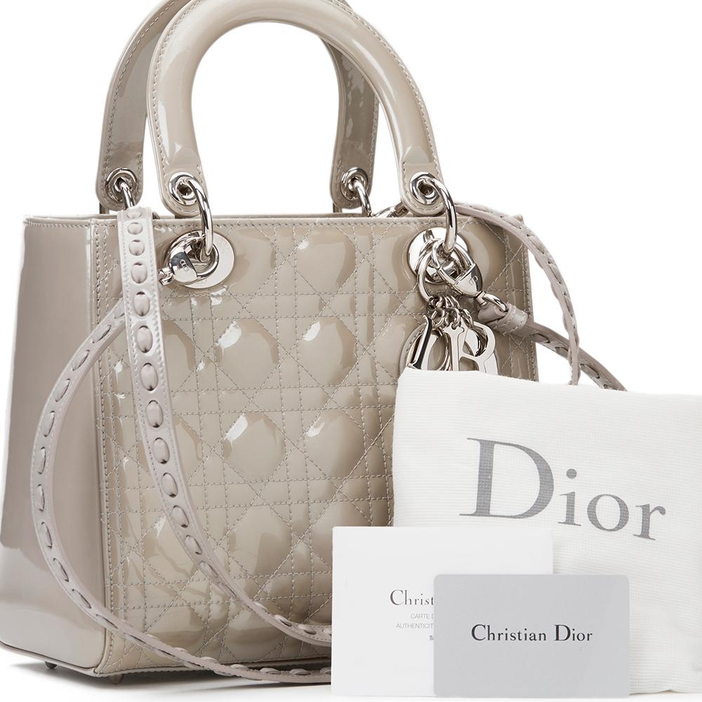 2011 Christian Dior Grey Pearlized Quilted Patent Leather Medium Lady Dior 3