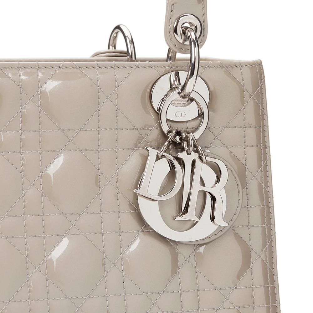 Beige 2011 Christian Dior Grey Pearlized Quilted Patent Leather Medium Lady Dior