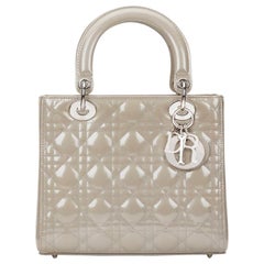 2011 Christian Dior Grey Pearlized Quilted Patent Leather Medium Lady Dior