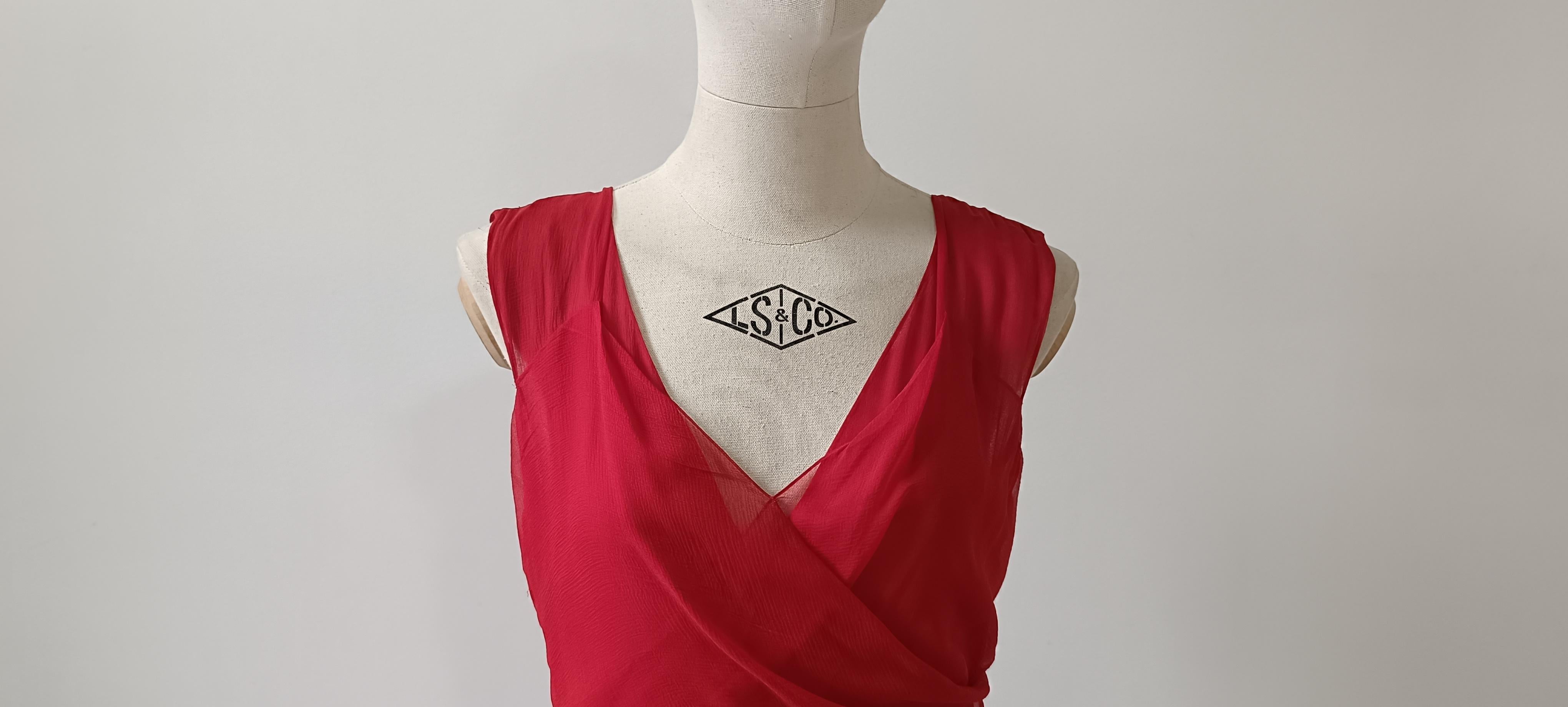 2011 Christian Dior Red silk cocktail mid-length dress For Sale 7