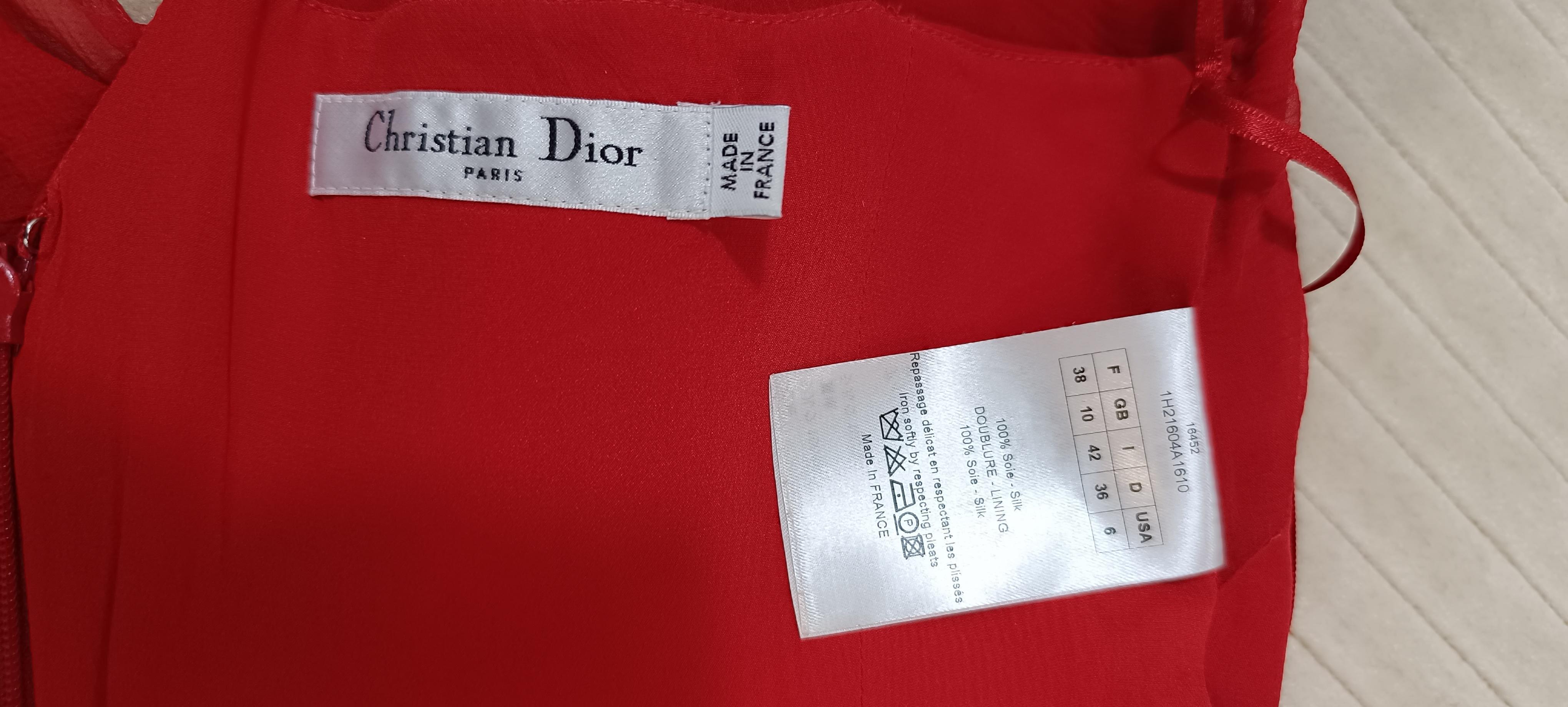 2011 Christian Dior Red silk cocktail mid-length dress For Sale 12