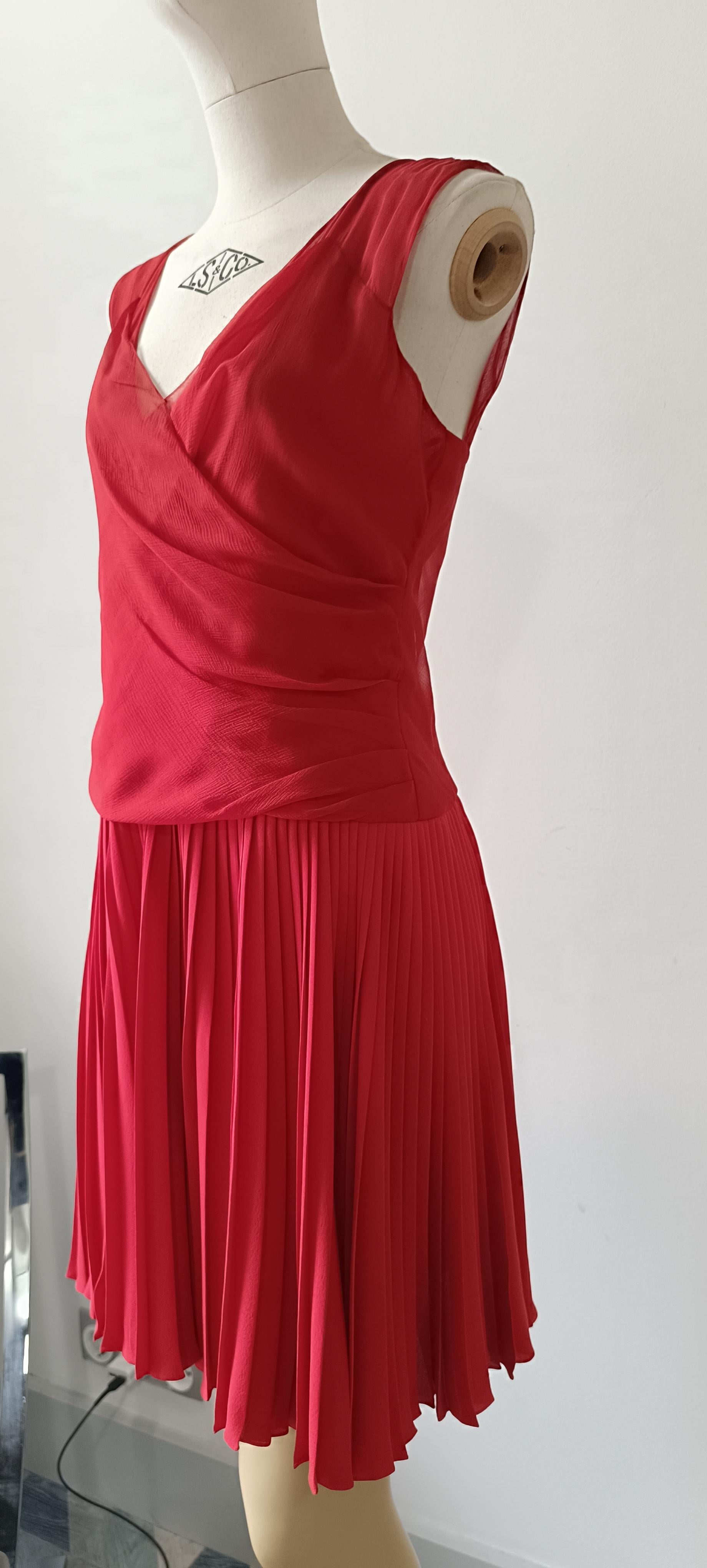 2011 Christian Dior Red silk cocktail mid-length dress For Sale 3