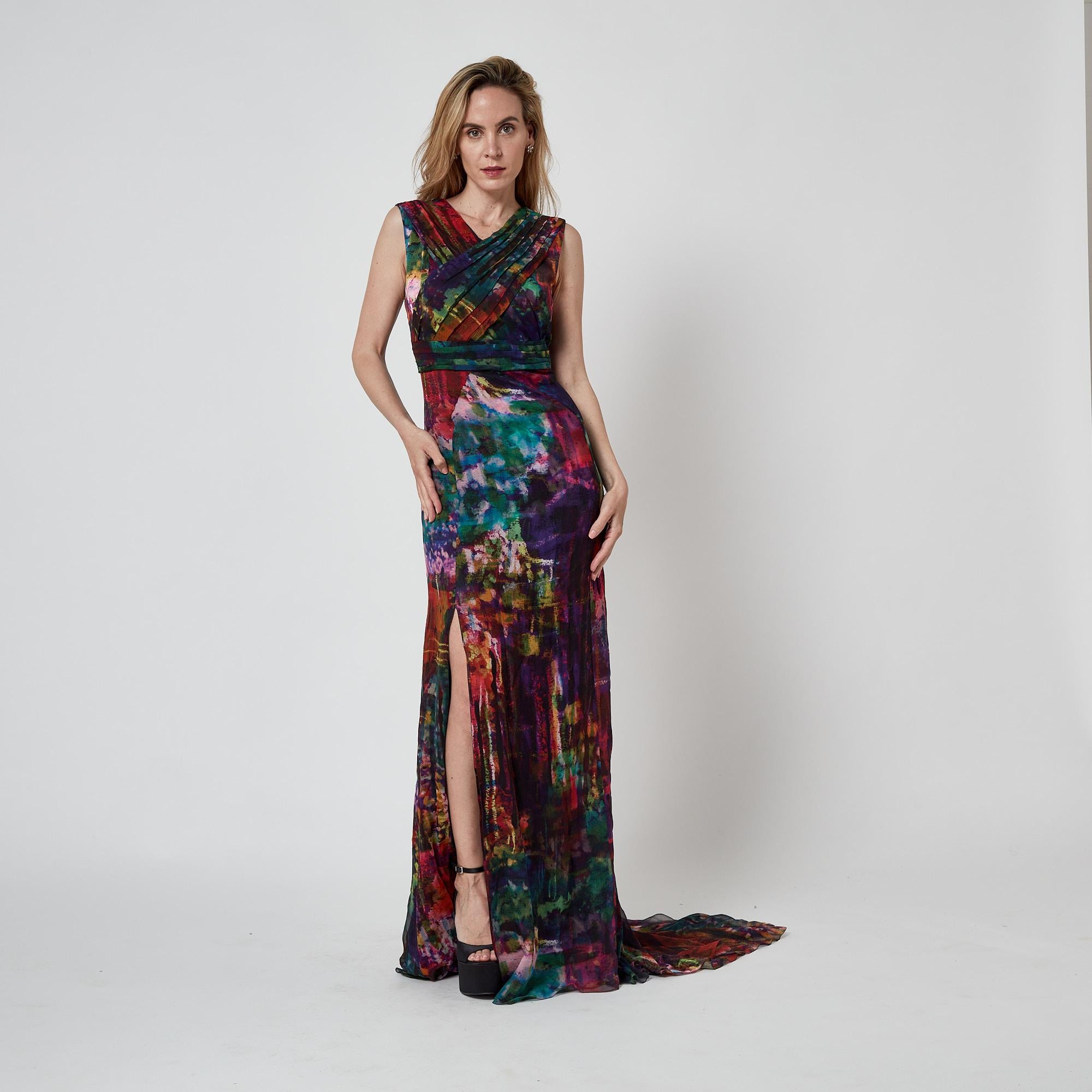 2011 Erdem Runway Documented Robe à imprimé abstrait multicolore en vente 1