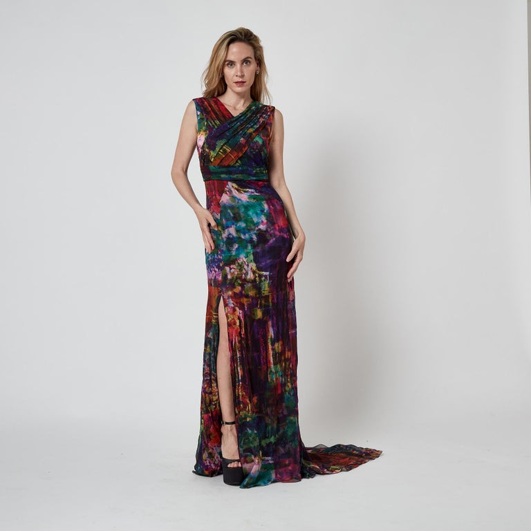 green emerald velvet dress Multicoloured Color Evening Dress main image 1