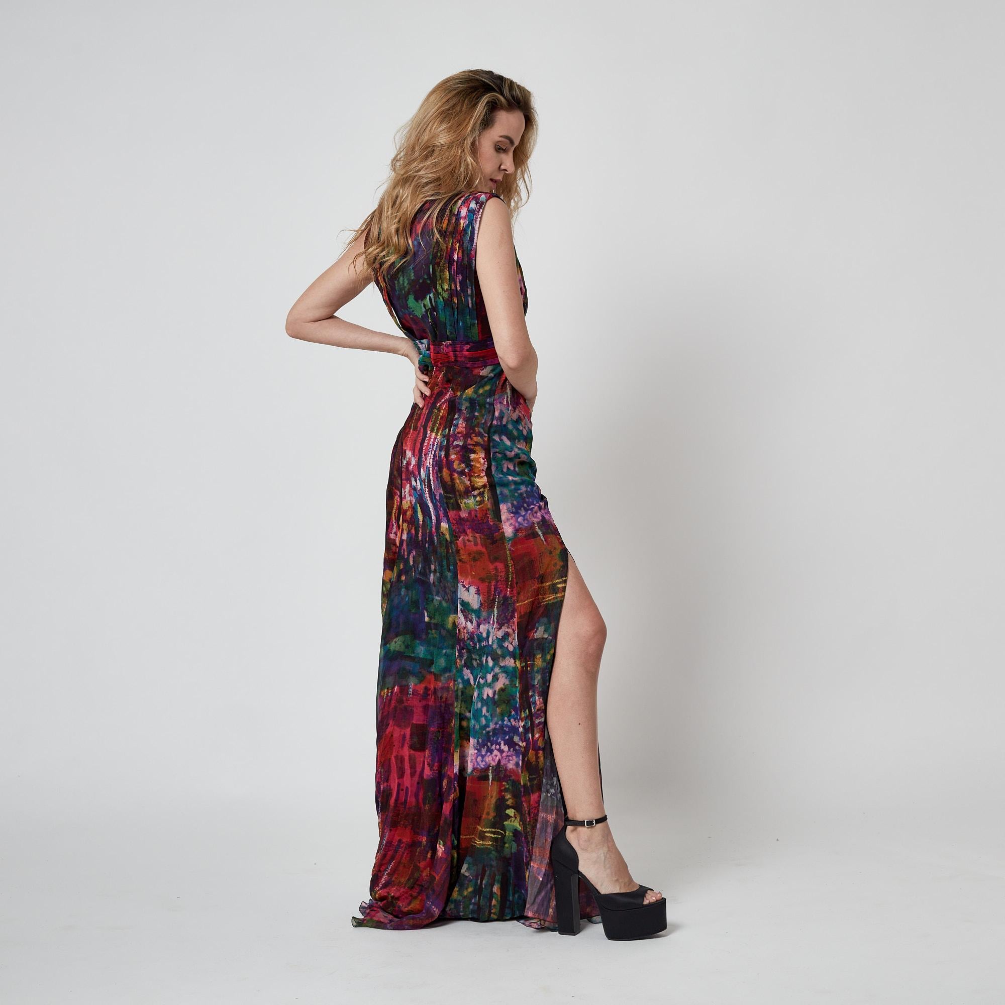 2011 Erdem Runway Documented Robe à imprimé abstrait multicolore en vente 2