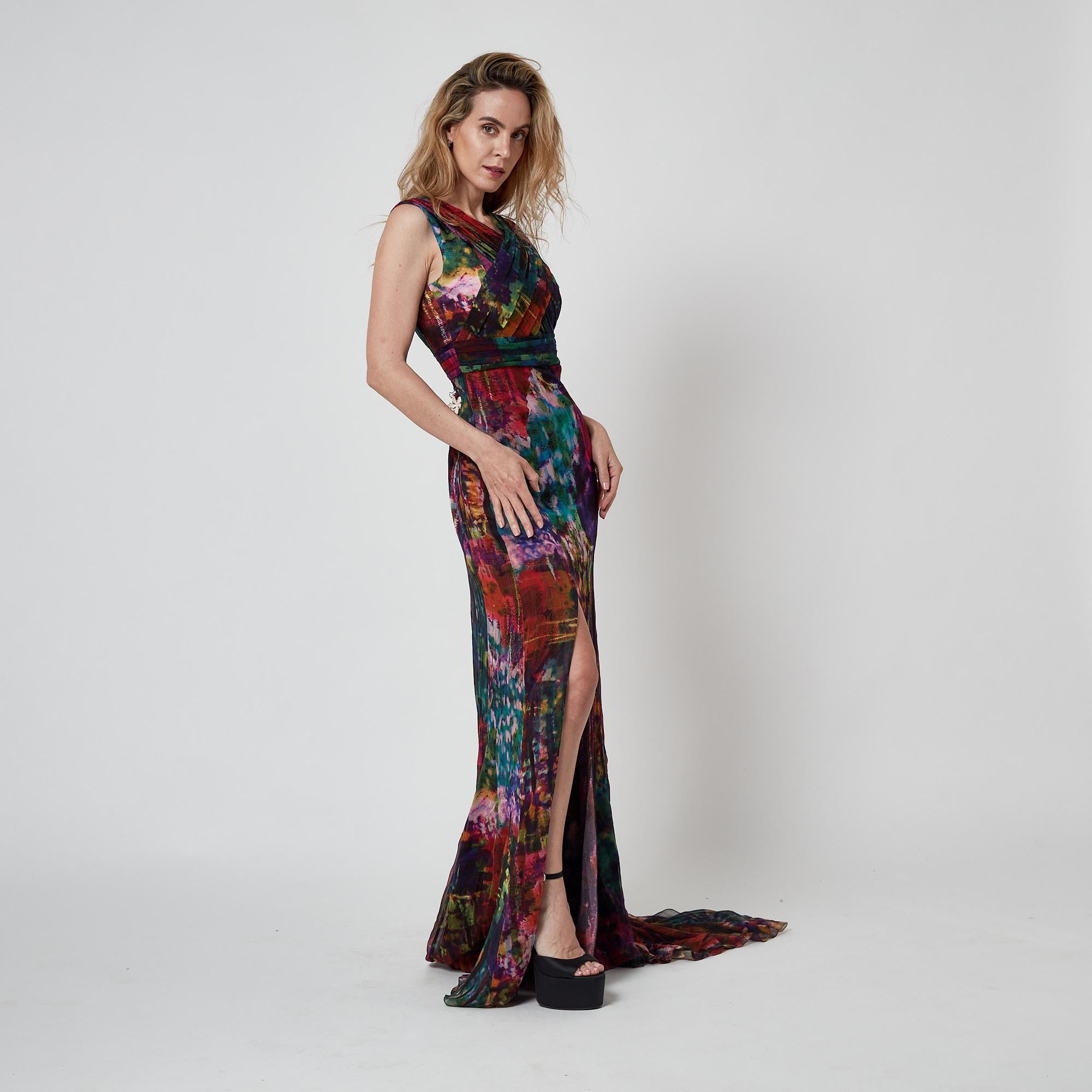 2011 Erdem Runway Documented Robe à imprimé abstrait multicolore en vente 3