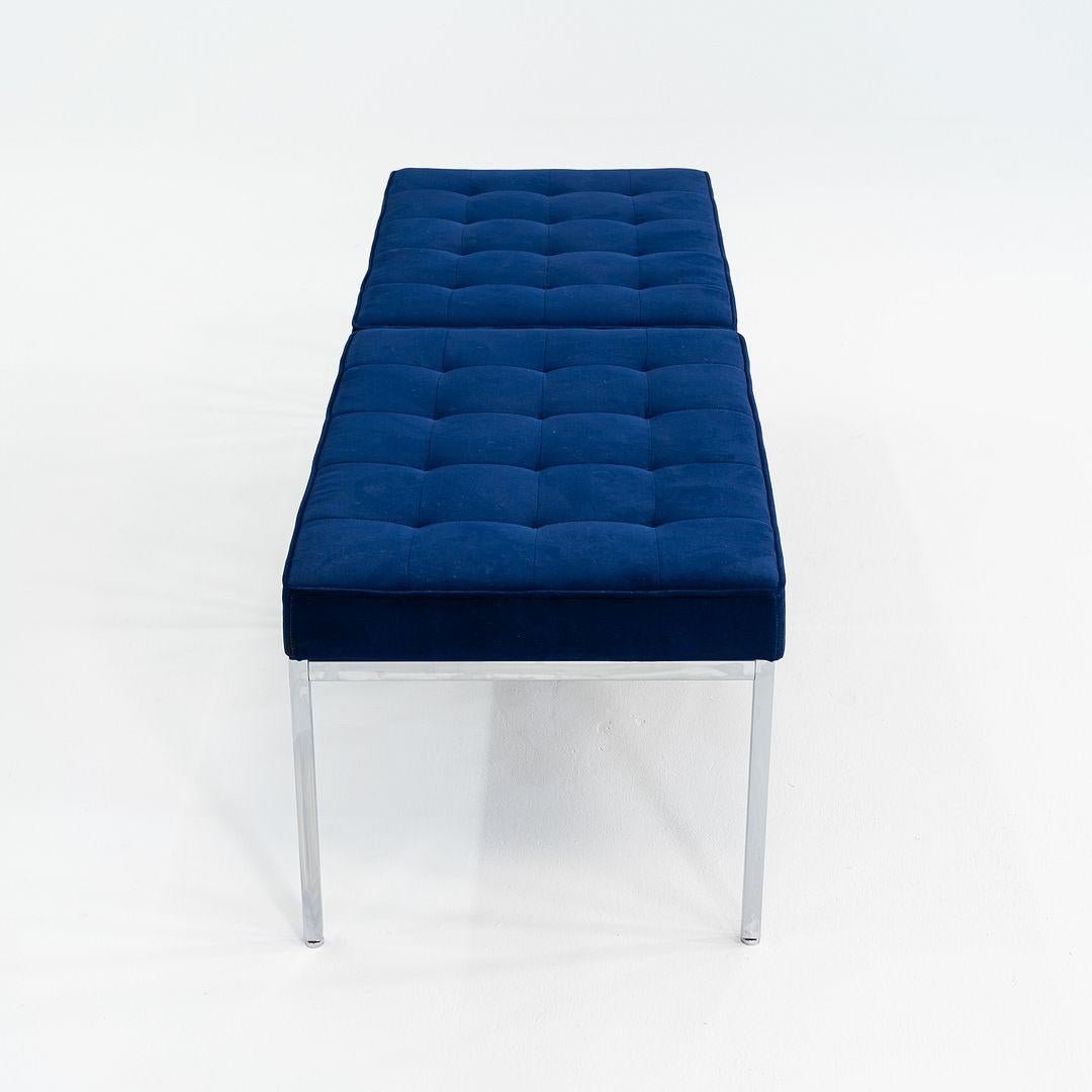 2011 Florence Knoll Three Seat Bench in Blue Fabric 2x Available For Sale 3
