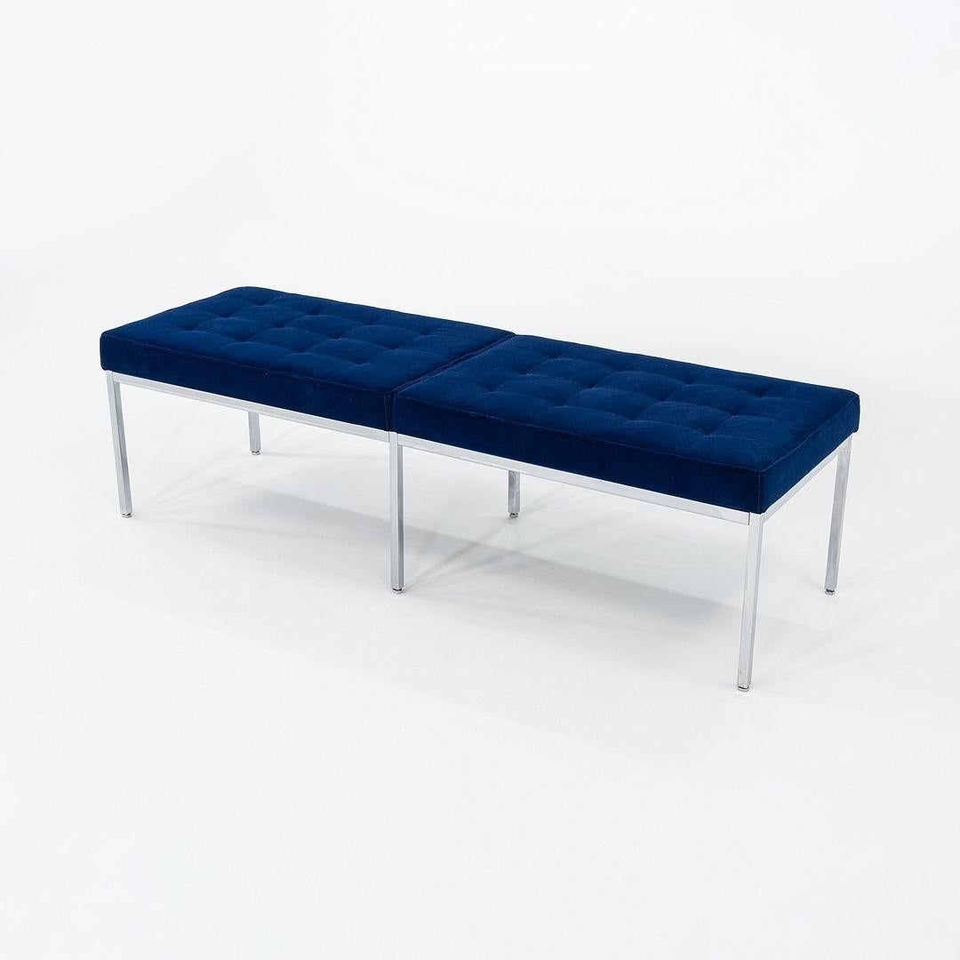 Modern 2011 Florence Knoll Three Seat Bench in Blue Fabric 2x Available For Sale