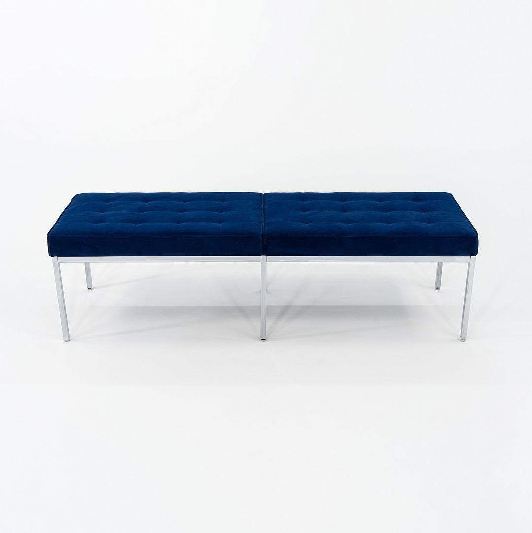 American 2011 Florence Knoll Three Seat Bench in Blue Fabric 2x Available For Sale
