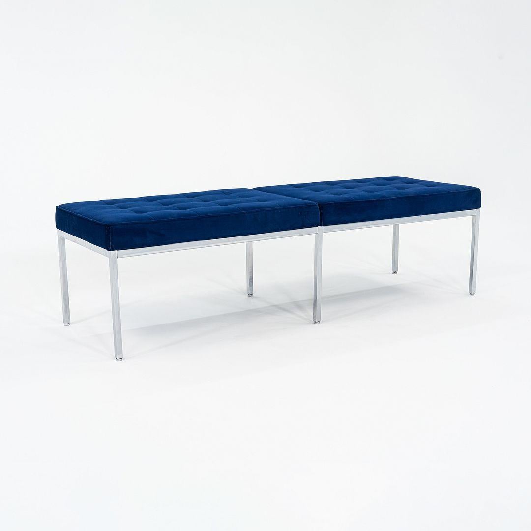 2011 Florence Knoll Three Seat Bench in Blue Fabric 2x Available In Good Condition For Sale In Philadelphia, PA