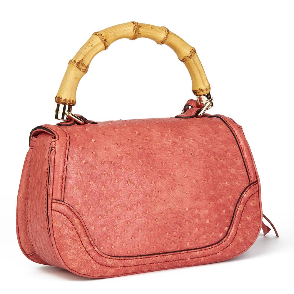 Women's 2011 Gucci Coral Ostrich Leather Bamboo Classic Top Handle