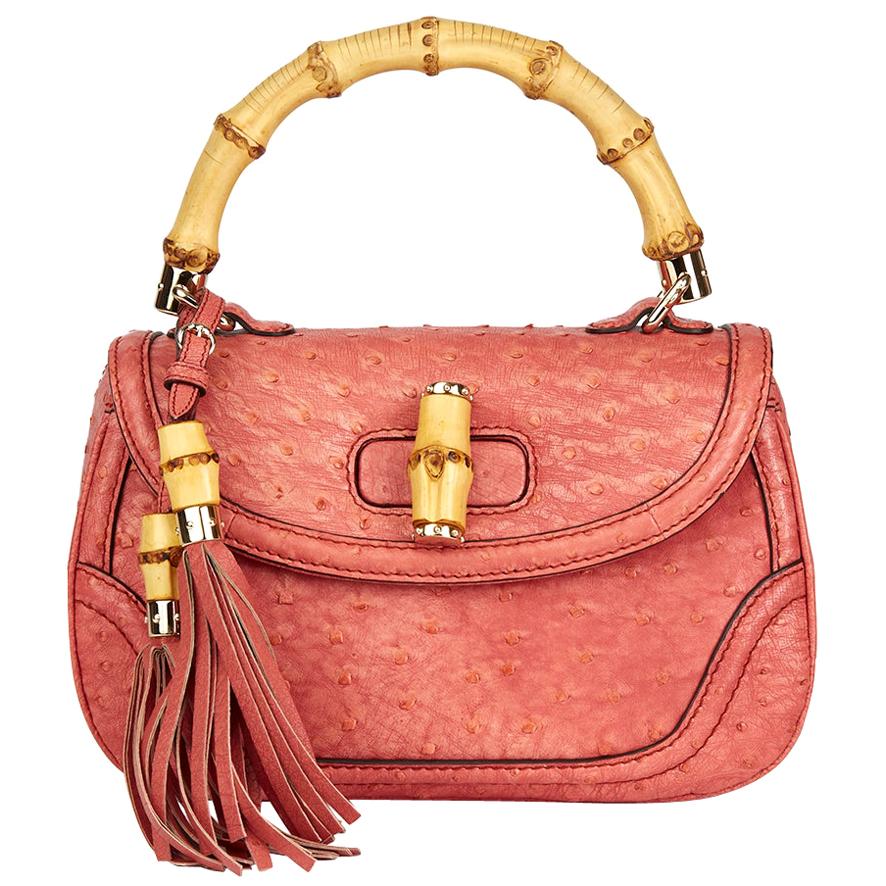 2011 Gucci Coral Ostrich Leather Bamboo Classic Top Handle