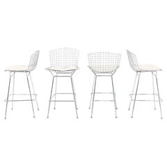 Tabourets de bar chromés avec assises en tissu ivoire Harry Bertoia pour Knoll, 2011