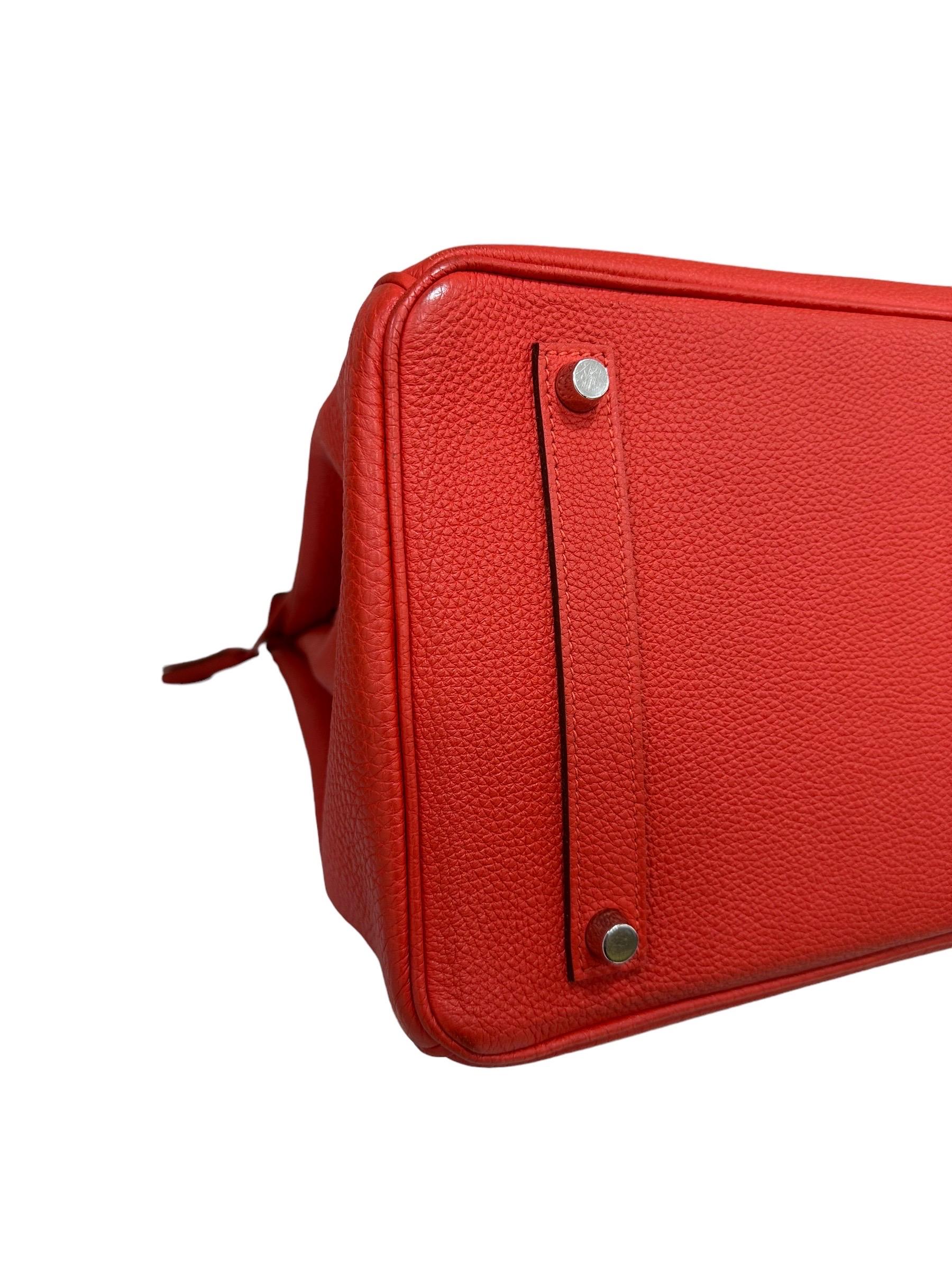2011 Hermès Birkin 35 Togo Leather Rouge Capucine Top Handle Bag For Sale 7