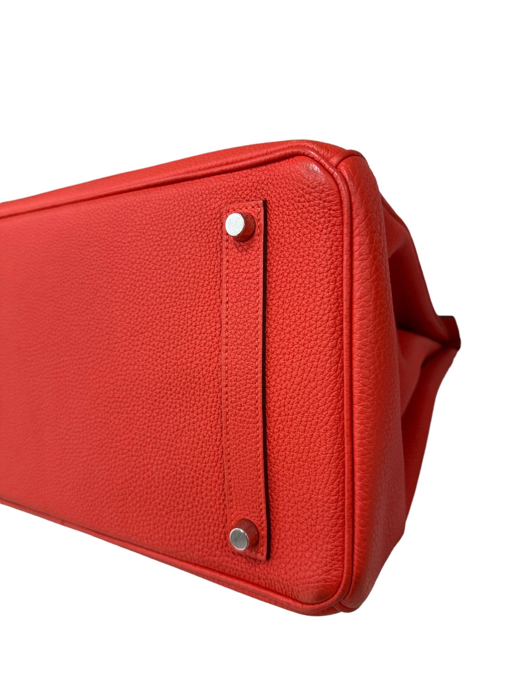 2011 Hermès Birkin 35 Togo Leather Rouge Capucine Top Handle Bag For Sale 8