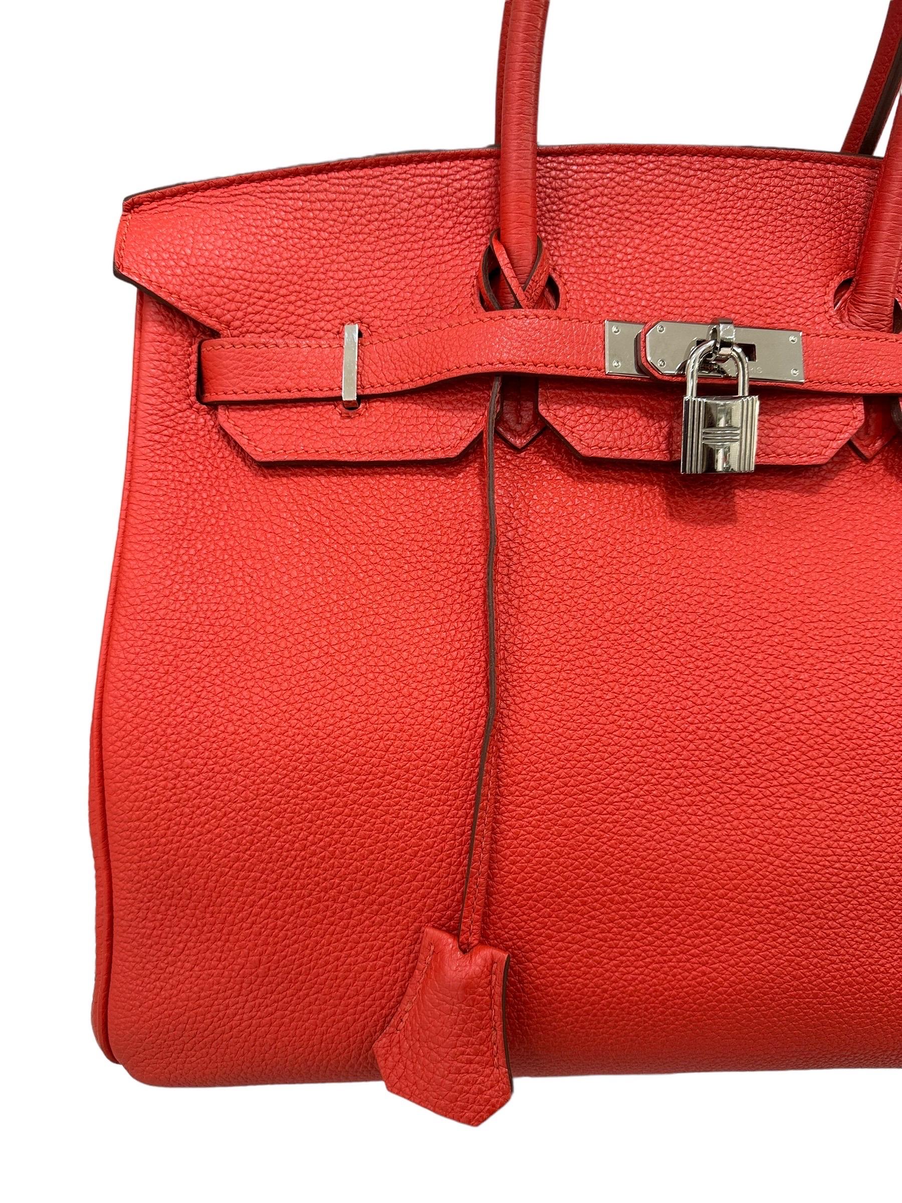 2011 Hermès Birkin 35 Togo Leather Rouge Capucine Top Handle Bag For Sale 9