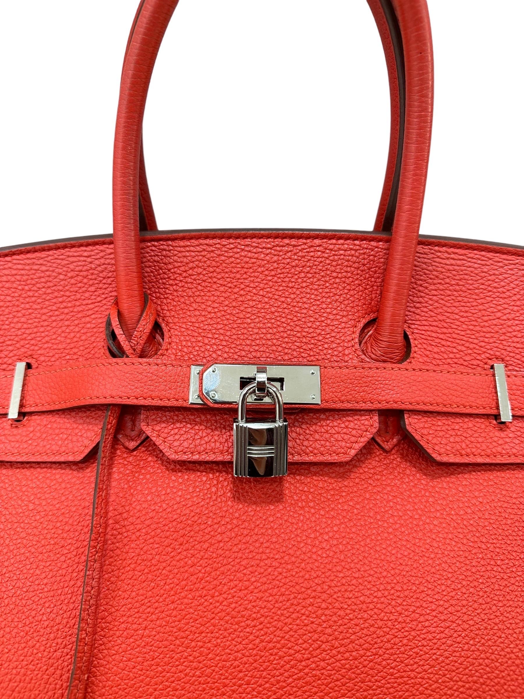 2011 Hermès Birkin 35 Togo Leather Rouge Capucine Top Handle Bag For Sale 10