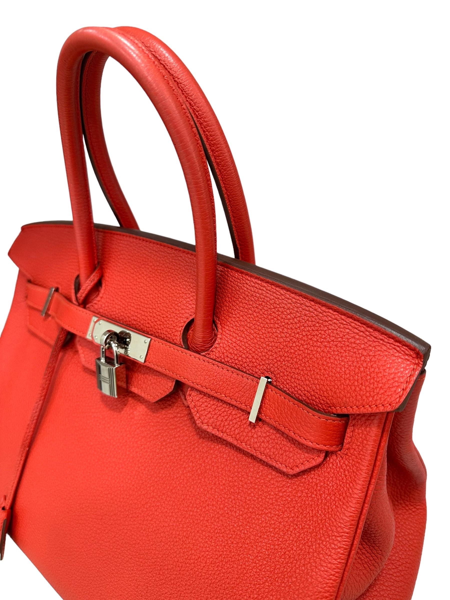 2011 Hermès Birkin 35 Togo Leather Rouge Capucine Top Handle Bag For Sale 11