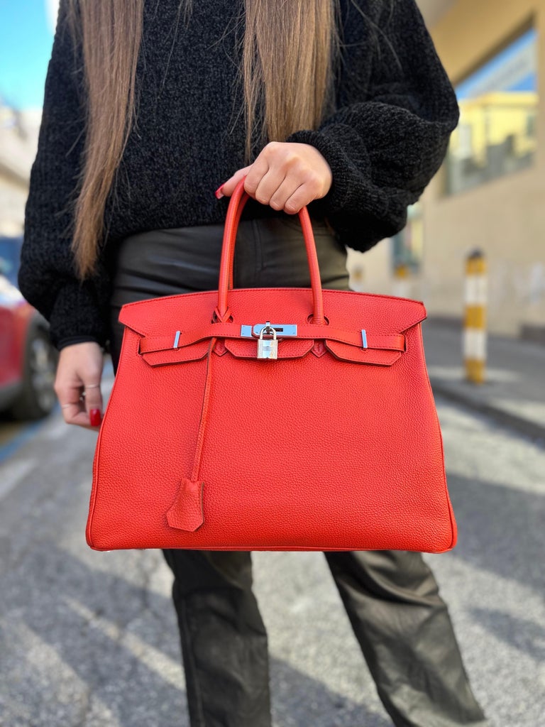 2011 Hermès Birkin 35 Togo Leather Rouge Capucine Top Handle Bag