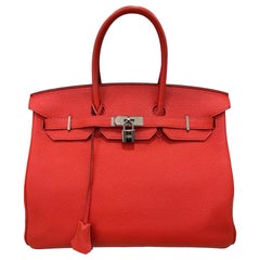 2011 Hermès Birkin 35 Bolso de asa superior de piel de Togo Rouge Capucine